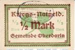 Notgeld Deutschland 1/2 Mark Schein Notgeld Gemeinde Oberdorla , eine Halbe Mark Schein in kfr. Tieste 5225.05.55 -