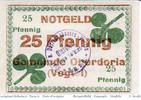Notgeld Deutschland 25 Pfennig Schein Notgeld Oberdorla , 25 Pfennig Schein in kfr. Tieste 5225.05.020.Fehldruck -