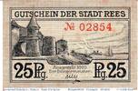 Kleingeld 1914-1922 DE 25 Pf. Notgeld der Stadt Rees , 25 Pfennig Schein in kfr. Tieste 5950.05.05 -