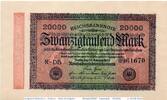 Weimarer Republik - Inflation 10.000 Mk. -Kn=7- Reichsbanknote , 20.000 Mark , Hakensterne , Kn 7 , DEU-95.j, Ros.84, P.85 -