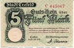 Großnotgeld 1918 DE 5 Mk. Banknote der Stadt Crefeld , 5 Mark Schein in kfr. Geiger 086.07.a-b , 1918 RHL -