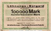 Großnotgeld Inflation 100.000 Mark Banknote Lägerdorf , Breitenburger , 100.000 Mark Schein in gbr. Keller 2865 -
