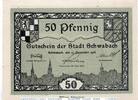 Kleingeld 1914-1922 50 Pf. Schwabach , Notgeld 50 Pfennig Schein unc-kfr. Ti.6715.10.70 , Bayern 1918 Verke -