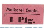 Notgeld Deutschland 1 Pfennig Schein Notgeld der Molkerei Hente , Groitzsch , 1 Pfennig Schein in kfr. o.D. -