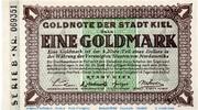 Wertbeständig DE 1 Gold Mk. Banknote der Stadt Kiel , 1 Gold Mark Schein in kfr. Müller 2775.7 o.D. -