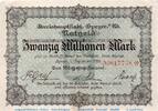Inflation DE 20 Mio. Mk. Banknote der Stadt Speyer , 20 Millionen Mark Schein in gbr. Keller 4834.o -