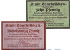 Kleingeld 1914-1922 2 Scheine kpl. Notgeld der Stadt Saarbrücken 6335.10.10-11 , Set mit 2 Scheinen in kfr. -