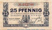 Kleingeld 1914-1922 DE 25 Pf. Notgeld der Stadt Bergisch Gladbach 0445.05.02 , 25 Pfennig Schein in kfr. -