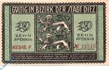 Notgeld Notgeld Diez , 10 Pfennig Schein mit Signatur , Tieste 1375.05.10 , von 1917 , Hessen Verkehrsausgabe -