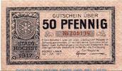 Notgeld Deutschland 50 Pfennig , 2 Us. Notgeld der Stadt Höchst 3050.10.11 , 50 Pfennig Schein , 2 Unterschr. in kfr. -