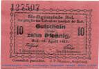 Notgeld DE 10 Pf. Notgeld der Stadt Hof 3065.55.15 , 10 Pfennig Schein in kfr. -