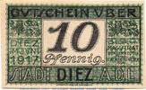 Notgeld Deutschland 10 Pfennig Schein Notgeld der Stadt Diez 1375.05.15 , 10 Pfennig Schein in kfr. o. Sign. -