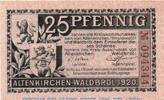 Kleingeld 1914-1922 25 Pf. Notgeld Kreise Altenkirchen Waldbröl 00602.05.02 , 25 Pfennig Schein in kfr. -