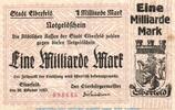 Inflation DE 1 Mia. Mk. Banknote der Stadt Elberfeld , 1 Milliarde Mark Schein in gbr. Keller 1294.w -