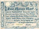 Inflation DE 1 Mio. Mk. Banknote Stadt Hannover , 1 Million Mark Schein in gbr. Keller 2148.b.2 , 1923 -