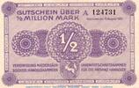 Inflation DE 1/2 Mio. Mk. Banknote Ver. Handelskammer Hannover , 1/2 Million Mark Schein -A- in gbr. -
