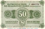 Inflation 1923 DE 50 Mia. Mk. Banknote Ver. Handelskammer Hannover , 50 Milliarden Mark Schein -C- in gbr. -
