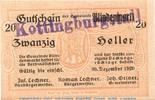 Notgeld Österreich 20 Heller Schein -Stempel- Notgeld der Gemeinde Blindenmarkt 93.I.s , 20 Heller -Kottingburgstall- in kfr -