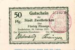 Kleingeld 1914-1922 DE 50 Pf. Notgeld der Stadt Zweibrücken 8295.10.02 , 50 Pfennig Schein in kfr. von 1917 -