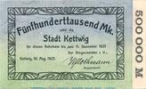 Großnotgeld Inflation 500.000 Mark Schein Banknote der Stadt Kettwig , 500.000 Mark Schein in L-gbr. Keller 2611.b ,1923 -
