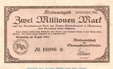 Großnotgeld Inflation 2 Millionen Mark Banknote Oberwesterwald Marienberg , 2 Millionen Mark in gbr. Keller 4074.a -