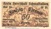 Notgeld De 50 Pf. Notgeld der Kreis Herrschaft Schmalkalden , 50 Pfennig Ser. B in kfr. 1917 -