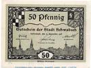 Kleingeld 1914-1922 50 Pf. Schwabach , Notgeld 50 Pfennig Schein unc-kfr. Ti.6715.10.25 , Bayern 1918 Verke -