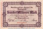 Inflation DE 100 Mio. Mk. Banknote der Stadt Speyer , 100 Millionen Mark Schein in L-gbr. Keller 4834.p -