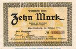 Großnotgeld 1918 10 Mk. Banknote der Stadt Quedlinburg , 10 Mark Schein in kfr.E Geiger 430.02 1918 -
