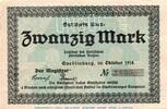 Großnotgeld 1918 20 Mk. Banknote der Stadt Quedlinburg , 20 Mark Schein in kfr.E Geiger 430.03 1918 -
