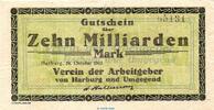 Inflation 1923 DE 10 Mia. Mk. Banknote Verein der Arbeitgeber Harburg, 10 Milliarden Mark in gbr. Keller 2213. -