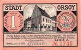 Serienscheine DE 1 Mk. , o. Text Notgeld der Stadt Orsoy 1026.1.c , 1 Mark Schein o. Text in kfr. von 1921 -
