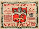 Kleingeld 1914-1922 DE 25 Pf. Notgeld der Stadt Remagen 6015.10.01 , 25 Pfennig Schein in kfr. von 1918 -