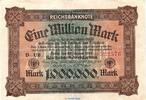 Inflation DE 1 Mio. Mk. Reichsbanknote , 1 Million Mark Schein in gbr. DEU-96.a, Ros.85, P.86 von 1923 -
