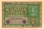 Inflation Deutschland 50 Mark Schein , Papier hellbraun Reichsbanknote , 50 Mark Schein --Papier braun-- kfr. DEU-72.b, Ros.62.A, 1919 -