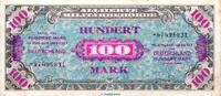 Alliierte Militärbehörde 100 Mk. Banknote , 100 Mark Schein in f-kfr. AMB-7.d , Ros.206 , P.197 , von 1944 -