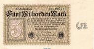 Weimarer Republik - Inflation 5 Mia. Mk. Reichsbanknote , 5 Milliarden Mark in kfr. DEU-133, Ros.112, P.115 von 1923 -