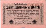 Weimarer Republik 5 Mio. Mk. Reichsbanknote , 5 Millionen Mark Schein in kfr. DEU-117.a, Ros.104, P.105 -