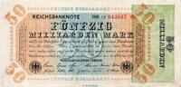 DE 50 Mia. Reichsbanknote , 50 Milliarden Mark Schein in gbr. DEU-142.d, Ros.117, P.120 , v -