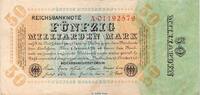 Weimarer Republik - Inflation 50 Mia. Mk. Reichsbanknote , 50 Milliarden Mark Schein in gbr. DEU-139., Ros.116, P.119 -