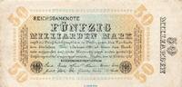 Weimarer Republik - Inflation 50 Milliarden Mark Reichsbanknote , 50 Milliarden Mark Schein in gbr. DEU-140.d, Ros.116, P.119 -
