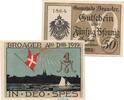 Serienscheine DE 2 Scheine kpl. Notgeld Gemeinde Broacker 188.1 , Set mit 2 Scheinen in kfr. von 1919 , DNS -