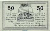 Serienscheine DE 50 Pf. Notgeld Gemeinde Tingleff 1325.2.a , 50 Pfennig Schein in kfr. von 1920 , DNS -