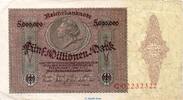 Weimarer Republik - Inflation 5 Mio. Mk. Reichsbanknote , 5 Millionen Mark Schein in gbr. DEU-100, Ros.88, P.90 , 1923 -