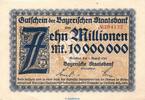 Großnotgeld Inflation 10 Millionen Mark Banknote Bay. Staatsbank München, 10 Millionen Mark Schein in kfr. Keller 3657.d -