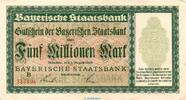 Großnotgeld Inflation 5 Millionen Mark Banknote Bay. Staatsbank München , 5 Millionen Mark in f-kfr. Keller 3657.c-d -