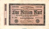 Weimarer Republik - Inflation 1 Mio. Mk. Reichsbanknote , 1 Million Mark Schein in gbr. DEU-105, Ros.93, P.93 von 1923 -