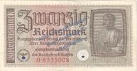 deutsche Besatzungsausgaben 20 Mark Schein Banknote , 20 Reichsmark Schein in L-gbr. ZWK-5.a, Ros.554, P.139 , o.D. WW2 -
