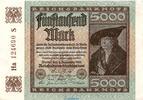 Weimarer Republik - Inflation 5.000 Mark kurz Reichsbanknote , 5.000 Mark -Wellen- in f.kfr. DEU-91.e, Ros.80, P.81 , von 1922 -