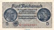deutsche Besatzungsausgaben 5 Mark Schein Reichsbanknote , 5 Mark Schein in gbr. ZWK-4.b, Ros.553, P.138 o.D. , WW2 -